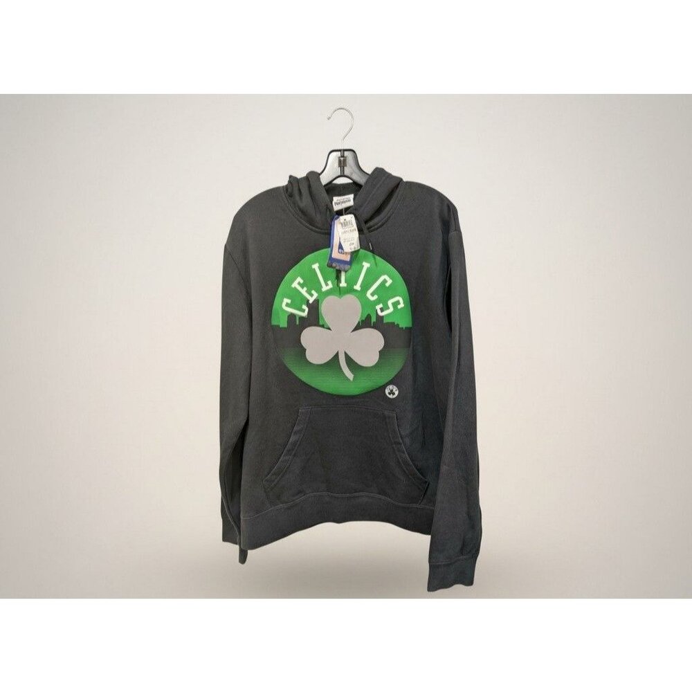 Magestic Celtics Vintage Reflective Shamrock Hoodie Size L Black